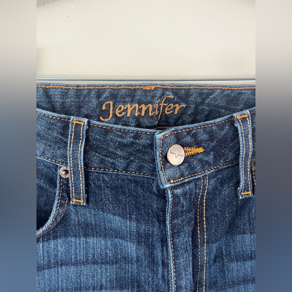 Kimes Ranch Jennifer Dark Wash High Rise Flare Leg With Trouser Hem Jeans - Picture 4 of 11